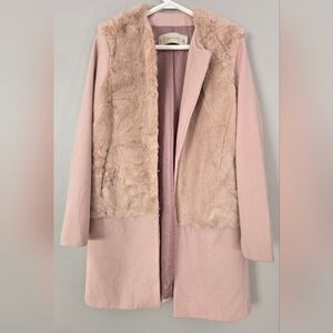 Zara Women's Wool Blend Pink Faux Fur Coat Hooks Pockets Size‎ M